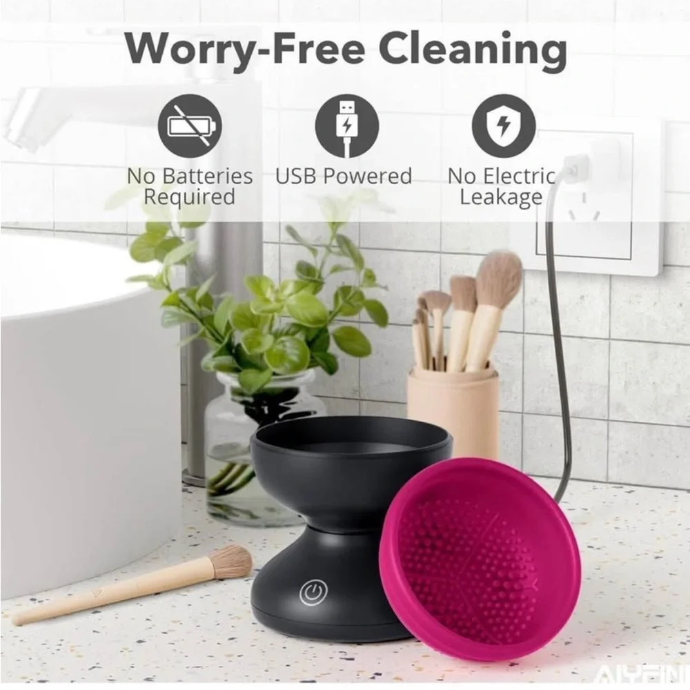 Electric Makeup Brush Cleaner Powerful Cleaner Pink & Black
